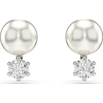 Swarovski - Matrix stud earrings, Crystal pearl, Round cut, White, Rhodium plated - 5694225/5701604 (SS)