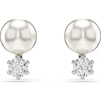 Swarovski - Matrix stud earrings, Crystal pearl, Round cut, White, Rhodium plated - 5694225/5701604 (SS)