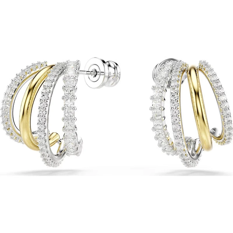 Swarovski - Hyperbola hoop earrings, Mixed cuts, Mini, White, Mixed metal finish - 5689718/5701590 (SS)