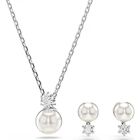 Swarovski - Matrix set, Crystal pearl, Round cut, White, Rhodium plated - 5689624