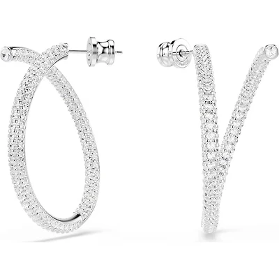 Swarovski - Dextera hoop earrings, Round cut, White, Rhodium plated - 5695939