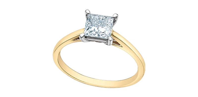 14K Yellow and White Gold Lab Grown Princess Cut Diamond Ring - 4 /