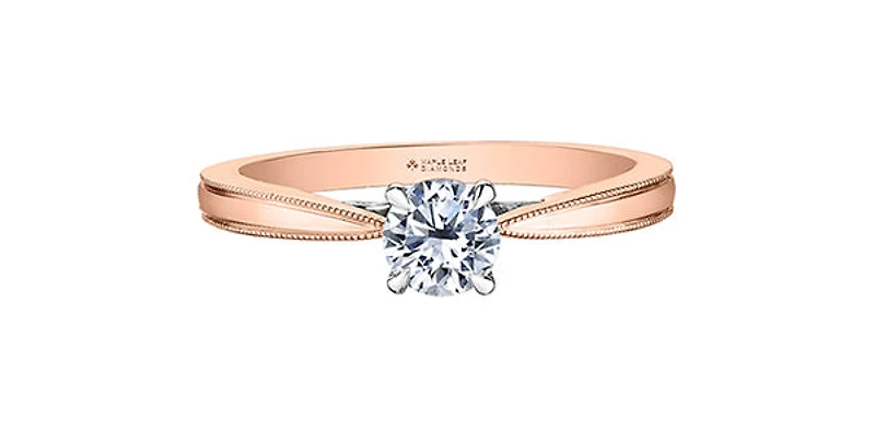 18K Rose Gold 0.55cttw Round Brilliant Cut Canadian Diamond Engagement Ring - / White