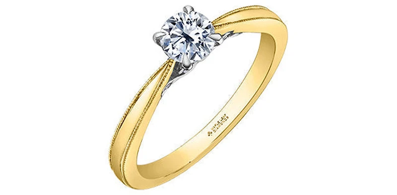 18K Yellow Gold 1.05cttw Round Brilliant Cut Canadian Diamond Engagement Ring - / White