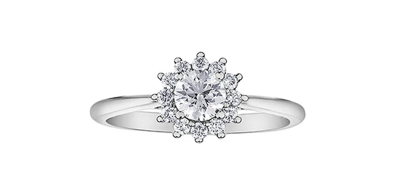18K White Gold and Palladium 0.58cttw Canadian Diamond Halo Engagement Ring