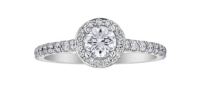 18K White Gold and Palladium 1.00cttw Canadian Diamond Halo Engagement Ring - 4.5