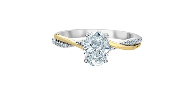 14K Yellow and White Gold 1.10Cttw Lab Grown Oval Cut Diamond Engagement Ring