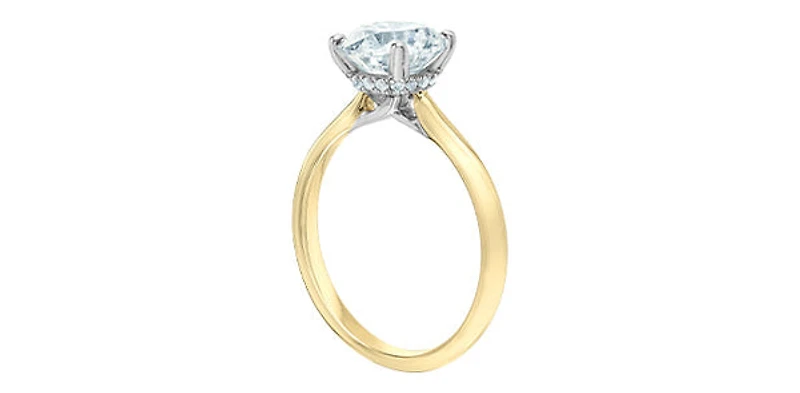 14K Yellow Gold 2.08Cttw Lab Grown Round Brilliant Cut Diamond Engagement Ring With Hidden Halo - / White