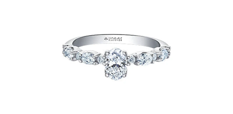 18K White Gold 1.20cttw Oval Cut Canadian Diamond Engagement Ring, Size 6.5