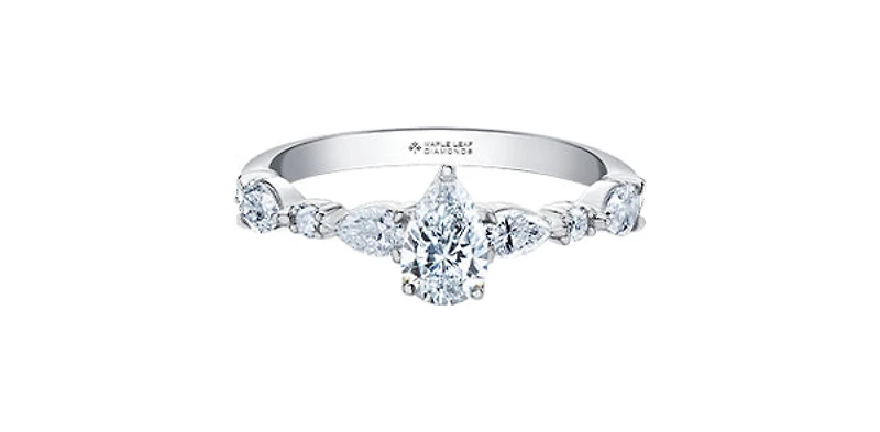 18K White Gold 1.00cttw Pear Cut Canadian Diamond Engagement Ring, Size 6.5