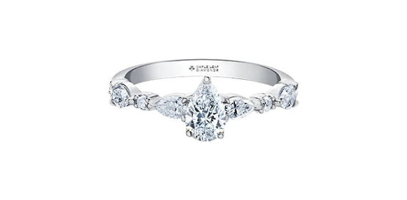 18K White Gold 1.20cttw Pear Cut Canadian Diamond Engagement Ring, Size 6.5