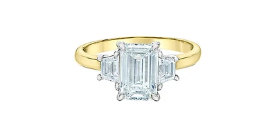 14K Yellow and White Gold 2.45Cttw Lab Grown Emerald Cut Diamond Engagement Ring