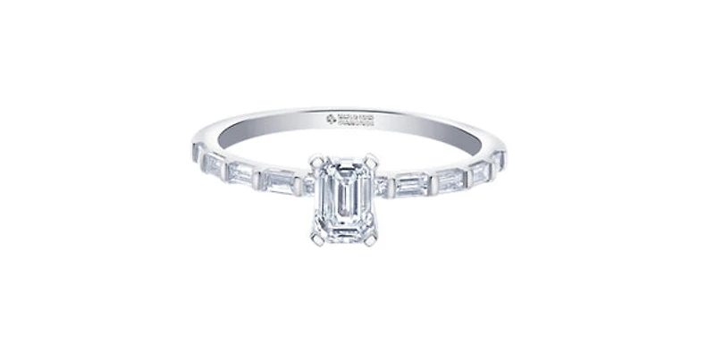 14K White Gold 0.75cttw Canadian Diamond Emerald Cut Engagement Ring - Diamond / 4.5
