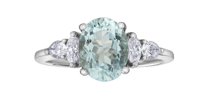 14k Gold Aquamarine and Diamond Ring