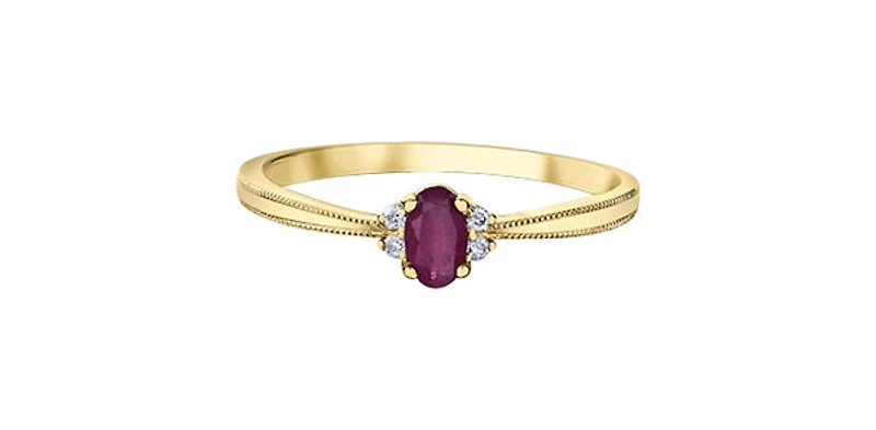 10K Yellow Gold Genuine Ruby & 0.03Cttw Diamond Ring - / 4.5