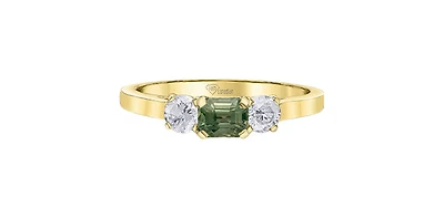 14K Yellow Gold Green Sapphire & Diamond Ring
