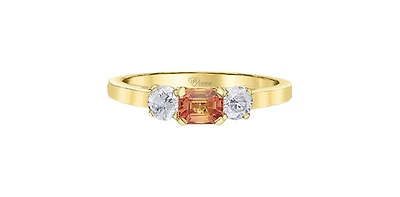 14K Yellow Gold Orange Sapphire & Diamond Ring