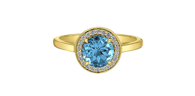 10K Yellow Gold Blue Topaz and Diamond Ring - yellow gold / 4