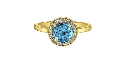 10K Yellow Gold Blue Topaz and Diamond Ring - yellow gold / 4