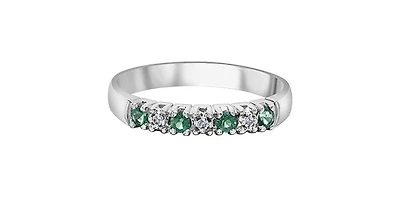 10K White Gold Genuine Emerald and 0.02cttw Diamond Ring