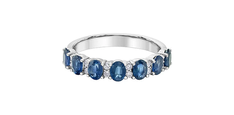 10K White Gold Sapphire & Diamond Ring, size 6.5 - 4.5