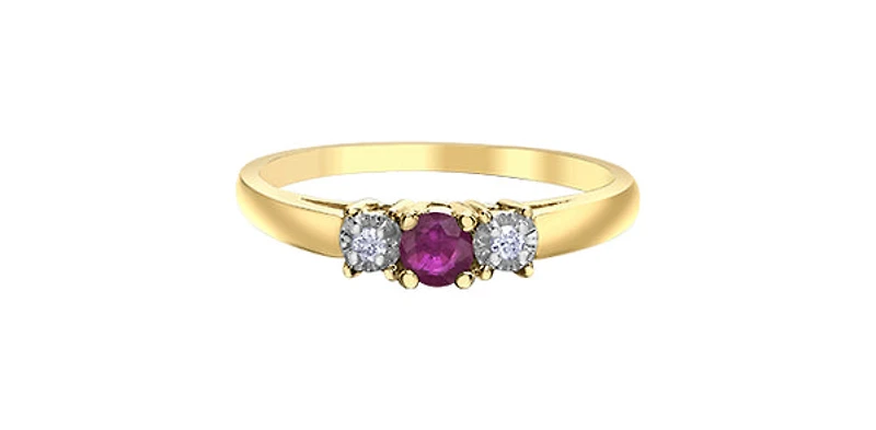 10K Yellow Gold 0.04cttw Diamond with Genuine Ruby Ring - /