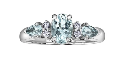 10k White Gold Aquamarine and Diamond Ring