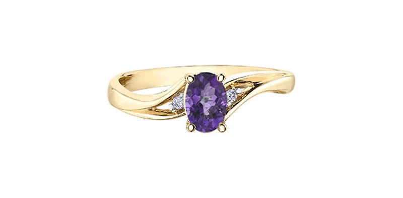10K Yellow Gold Genuine Amethyst & Diamond Ring