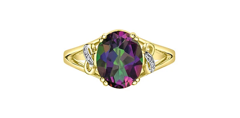 10K Yellow Gold Mystic Topaz & Diamond Ring