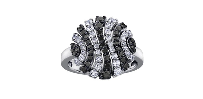 10K White Gold 0.86cttw Diamond & Black Diamond Ring - 4.5
