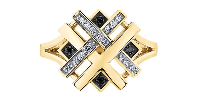 10K Yellow Gold 0.12cttw White & Black Diamond Ring