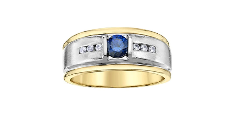 10K Yellow Gold Sapphire and Diamond Gents Ring