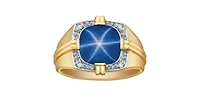 10K Gold Synthetic Star Sapphire and Diamond Gents Ring - /
