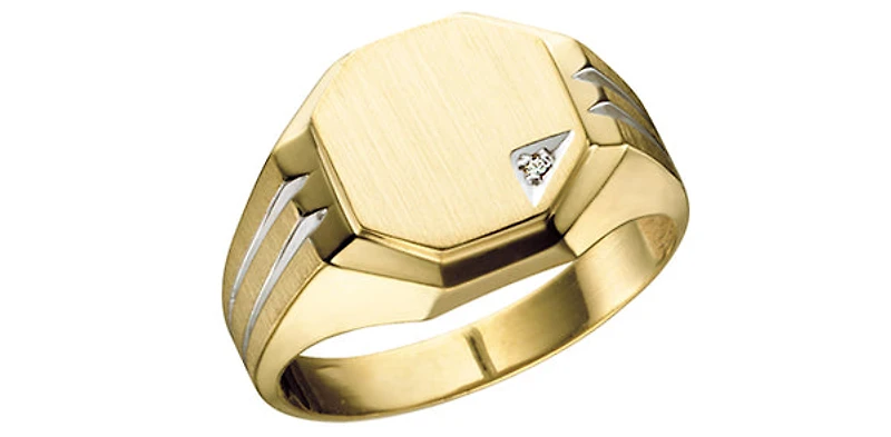 10K Yellow Gold 0.01cttw Diamond Gents Signet Ring, 10