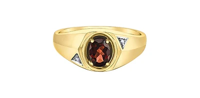 10K Yellow Gold Garnet and Diamond Gents Ring, 10