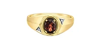 10K Yellow Gold Garnet and Diamond Gents Ring, 10