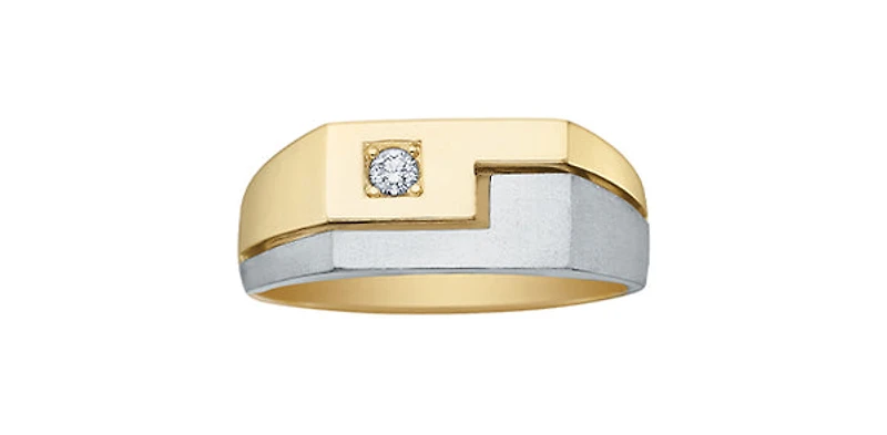 10K White and Yellow Gold 0.06cttw Diamond Gents Ring, 10