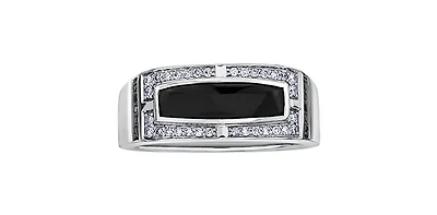 10K White Gold Onyx 0.25cttw and Black Diamond Ring - /