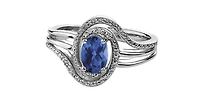 925 Sterling Silver 7 x 5mm Blue Sapphire and 0.03cttw Diamond Ring - Size 6 - 4.5