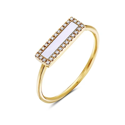 14K Yellow Gold 0.06 cttw Diamond and Mother of Pearl Ring