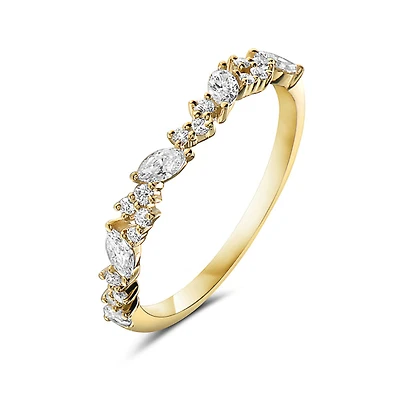 14K Yellow Gold 0.45cttw Round-Cut and Marquise-Cut Diamond Cluster Ring
