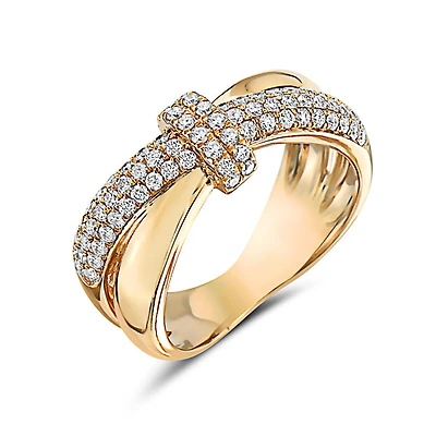 14K Yellow Gold 0.63cttw Diamond Criss-Cross Bow Ring