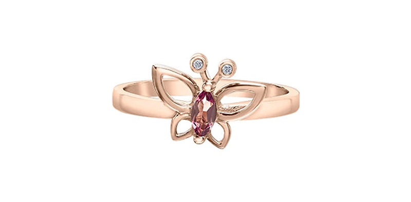 10K Rose Gold Pink Tourmaline and Diamond Butterfly Ring - 4.5