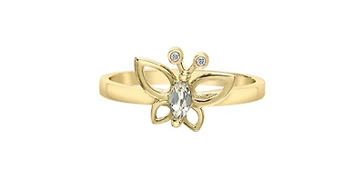 10K Yellow Gold White Topaz and Diamond Butterfly Ring