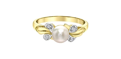 10K Yellow Gold Pearl and 0.04cttw Diamond Ring - 4.5