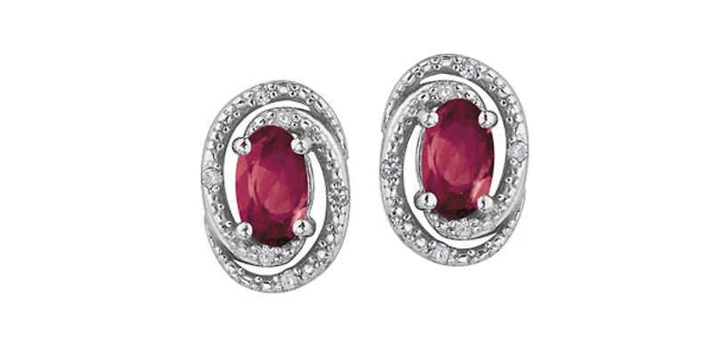 925 Sterling Silver Ruby & Diamond Halo Stud Earrings