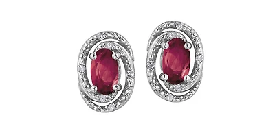 925 Sterling Silver Ruby & Diamond Halo Stud Earrings