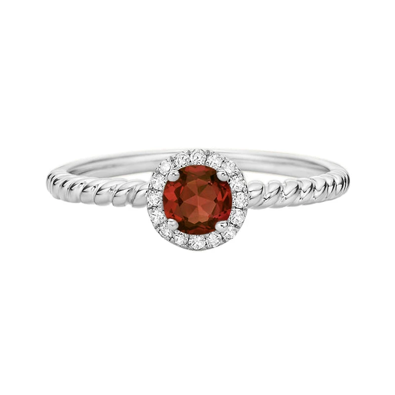 10K White Gold Garnet ring with diamond halo