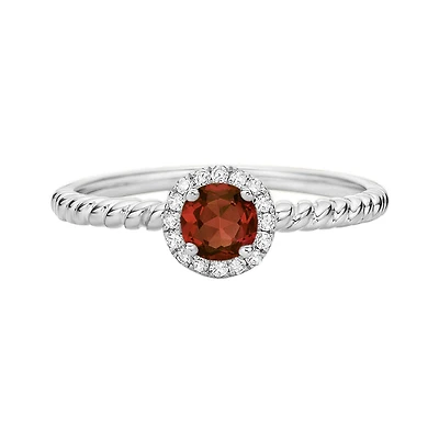 10K White Gold Garnet ring with diamond halo