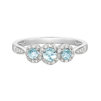 10K White Gold 0.30cttw Aquamarine and 0.18cttw Diamond Ring, size 7